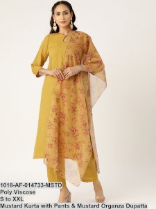 Mustard Kurta with Pants & Mustard Organza Dupatta