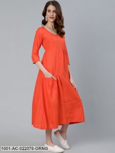 Orange Solid A-Lime Midi Dress
