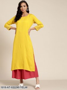 Yellow Sleeve Embroidered Liva Kurta