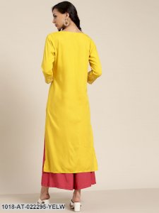 Yellow Sleeve Embroidered Liva Kurta