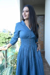 PRUSSIAN BLUE COTTON KANTHA COMFY DRESS