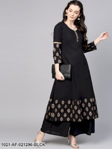 Black & Golden Solid Kurta with Palazzos