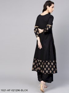 Black & Golden Solid Kurta with Palazzos