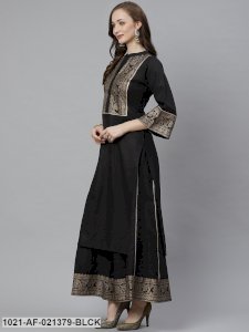 Black & Golden Screen Yoke Design Kurta with Palazzos
