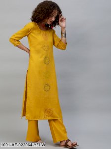 Yellow Seven Chakras Block Printed Kurta Palazzo Set
