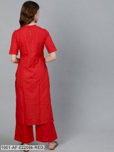 Red Solid Straight Kurta With Palazzo Set