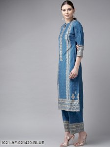 Blue & Golden Block Print Kurta with Palazzos