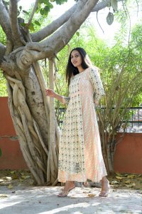BEIGE MUGHAL PRINTED MAXI DRESS
