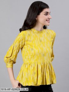 Yellow Printed Peplum Top