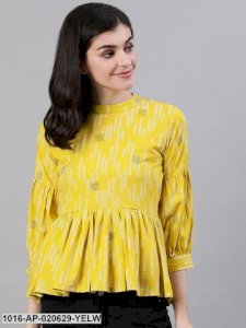 Yellow Printed Peplum Top