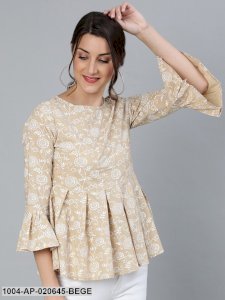 Beige Floral Printed Peplum Top