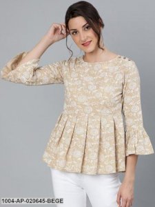 Beige Floral Printed Peplum Top