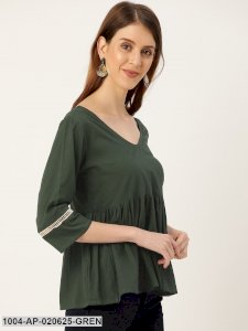 Green Solid A-Line Top