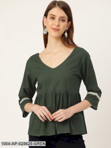 Green Solid A-Line Top