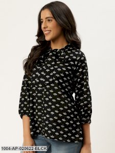 Black & Off White Printed A-Line Top