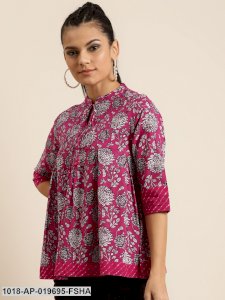 Fuchsia Floral Box Pleat Top