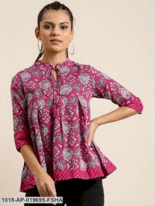 Fuchsia Floral Box Pleat Top