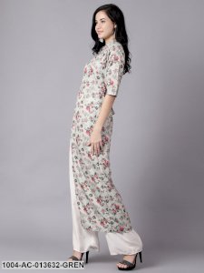 Green Floral Printed Shirt Collar A-Line Dress