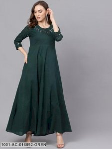 Green Mirror Work Flared Maxi