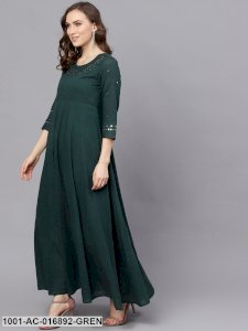 Green Mirror Work Flared Maxi