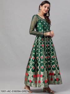Green & Red Floral Zari Jacquard Design Maxi