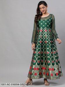 Green & Red Floral Zari Jacquard Design Maxi