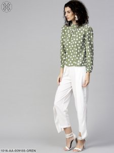 Green Full Sleeve Printed Tops With Ankle Length Palazzo