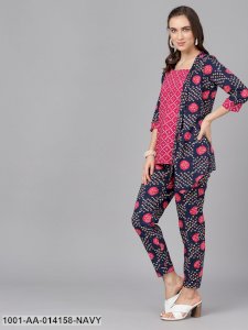 Navy Blue & Magenta Bandhni Jacket Palazzo Set