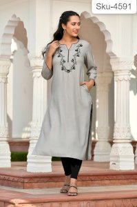 RAANIA GREY HANDWORK KURTA 