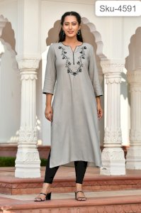 RAANIA GREY HANDWORK KURTA 
