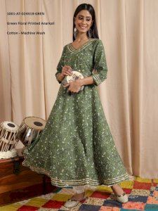 Green Floral Printed Anarkali
