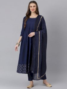 Women Checkered Rayon Flared Kurta Pant Dupatta Set